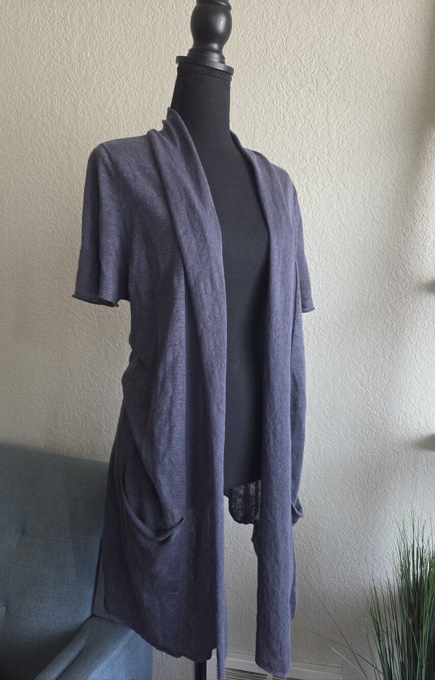 Island Company 100% Linen Open-Front Cardigan in Gunpowder Size L